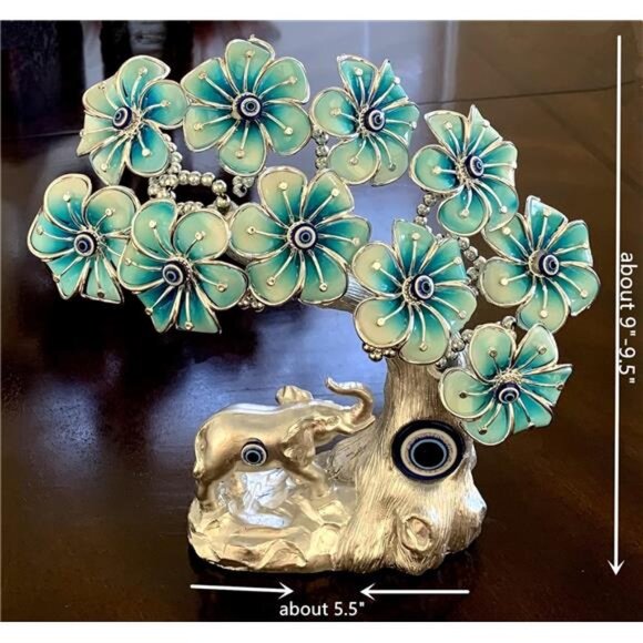 Blue Evil Eye Tree Bonsai Elephant Home Office Decor Turkish Nazar Lucky Ornamen - Picture 3 of 7